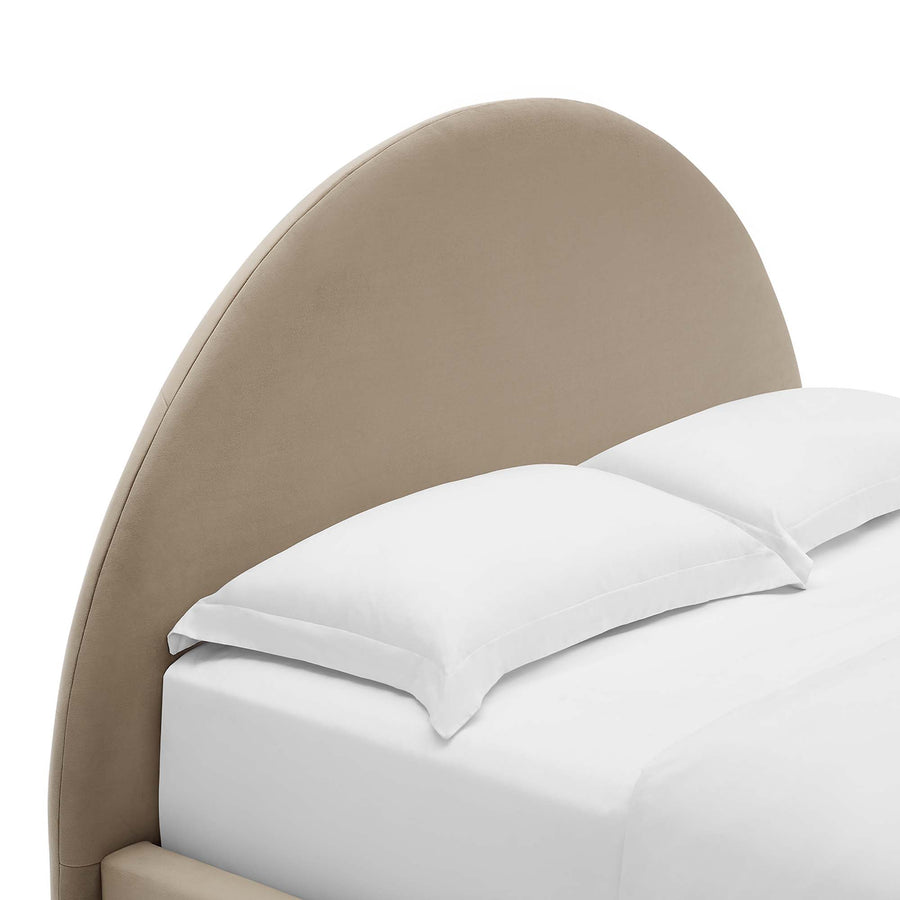 Quinn Performance Velvet Arched Round Full Platform Bed in Taupe