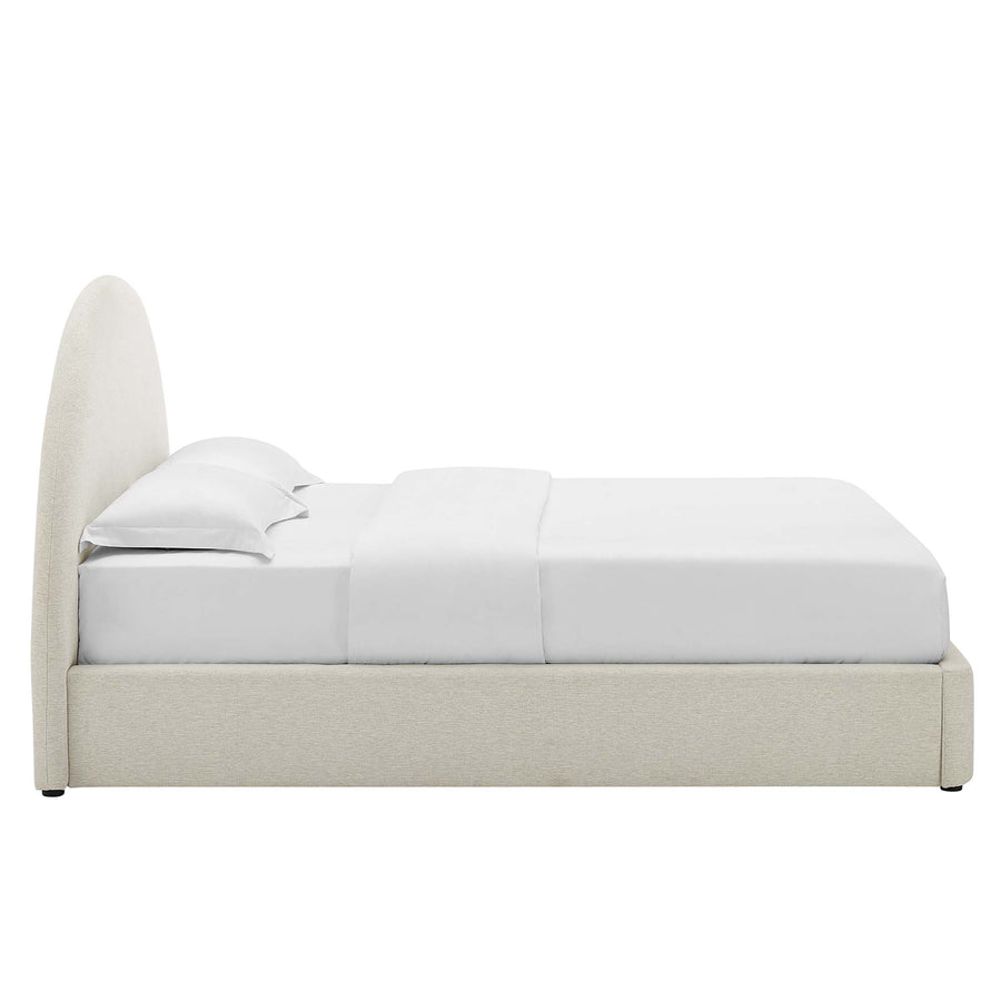 Quinn Upholstered Fabric Arched Round Queen Platform Bed in Heathered Weave Ivory