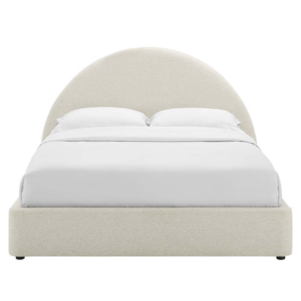 Resort Upholstered Fabric Arched Round Queen Platform Bed in Heathered Weave Ivory