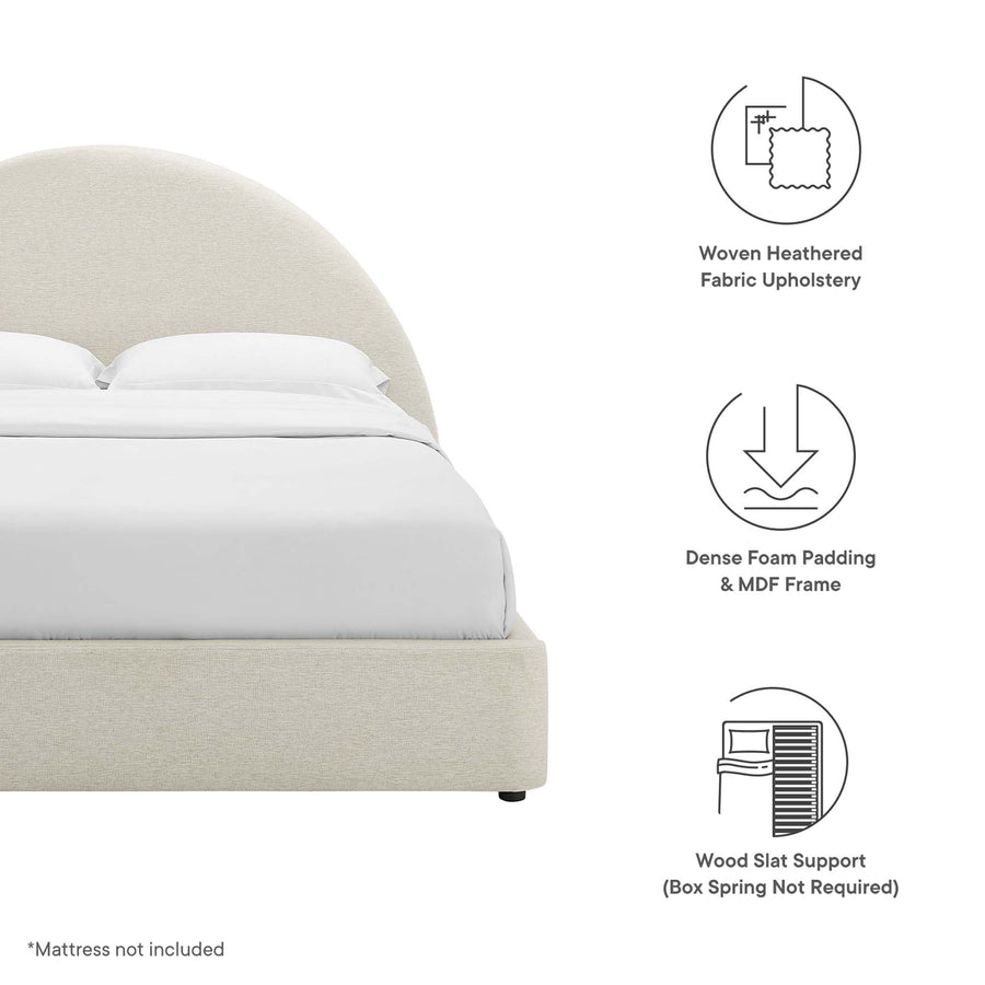 Quinn Upholstered Fabric Arched Round Queen Platform Bed in Heathered Weave Ivory