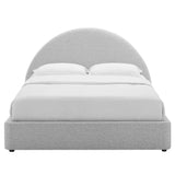 Quinn Upholstered Fabric Arched Round Queen Platform Bed in Heathered Weave Light Gray