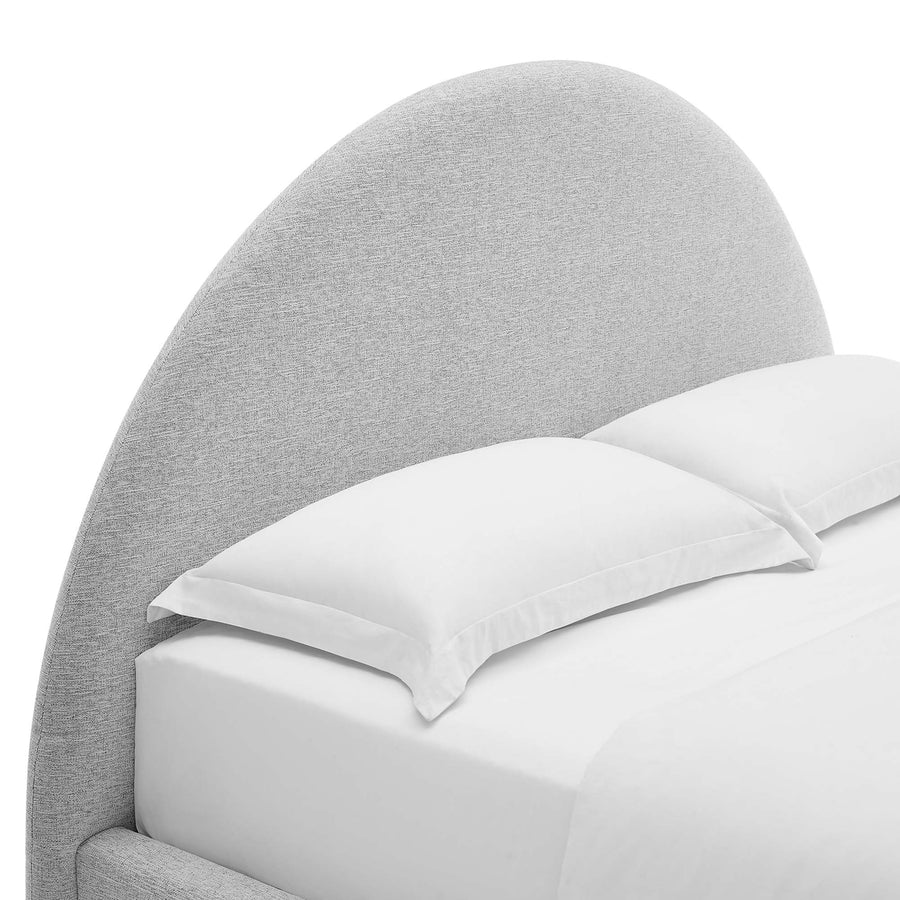 Quinn Upholstered Fabric Arched Round Queen Platform Bed in Heathered Weave Light Gray