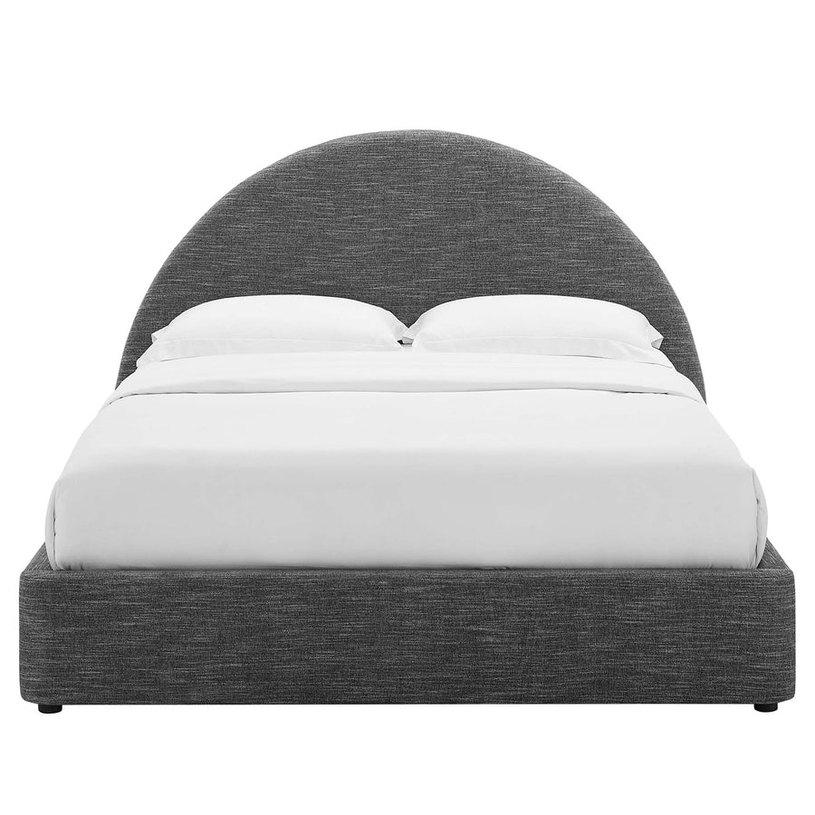 Quinn Upholstered Fabric Arched Round Queen Platform Bed in Heathered Weave Slate