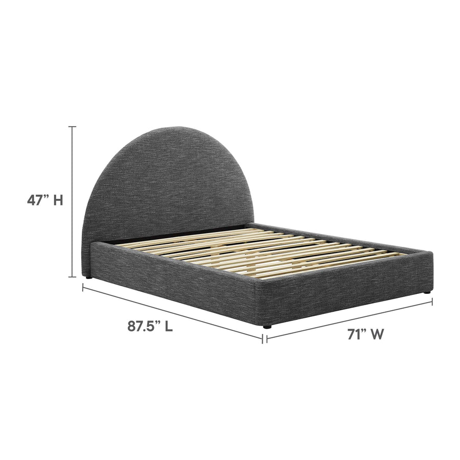 Quinn Upholstered Fabric Arched Round Queen Platform Bed in Heathered Weave Slate