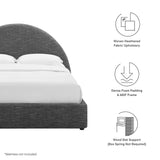 Quinn Upholstered Fabric Arched Round Queen Platform Bed in Heathered Weave Slate