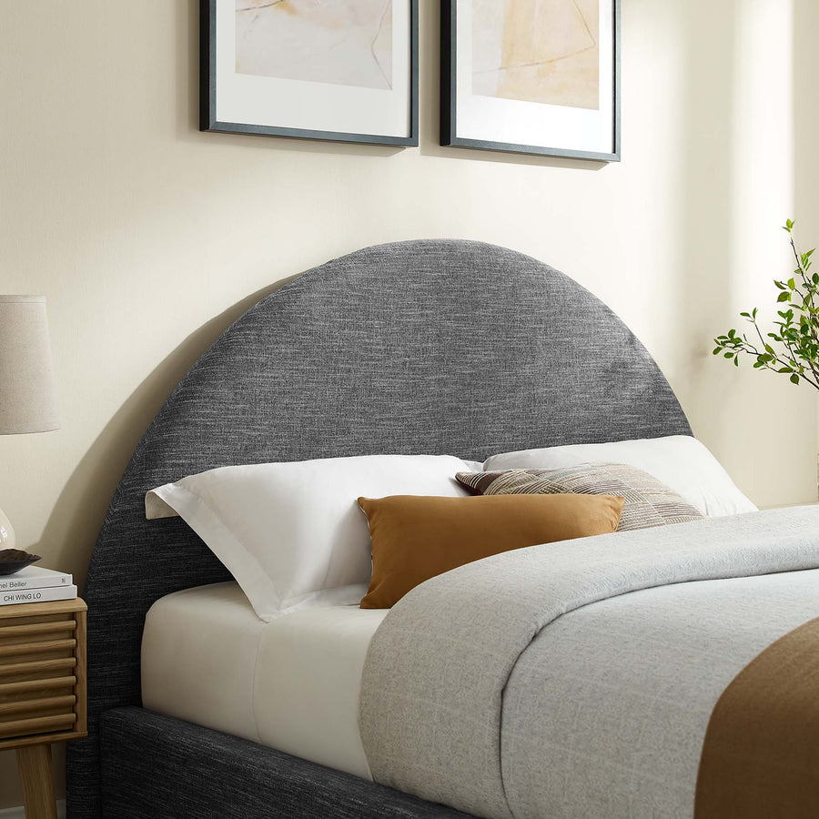 Quinn Upholstered Fabric Arched Round Queen Platform Bed in Heathered Weave Slate