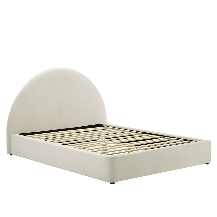 Quinn Performance Velvet Arched Round Queen Platform Bed in Alabaster