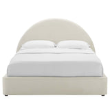 Quinn Performance Velvet Arched Round Queen Platform Bed in Alabaster