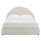 Quinn Upholstered Fabric Arched Round King Platform Bed in Heathered Weave Ivory