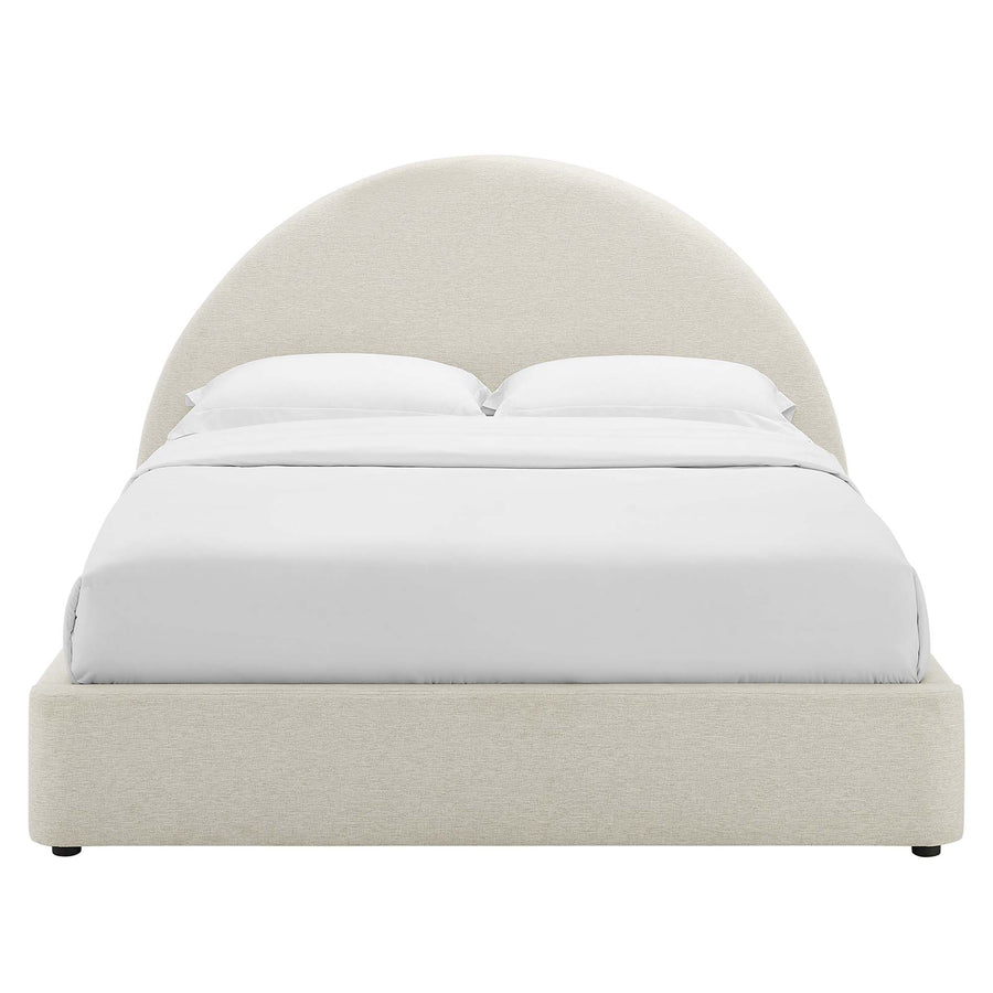 Quinn Upholstered Fabric Arched Round King Platform Bed in Heathered Weave Ivory