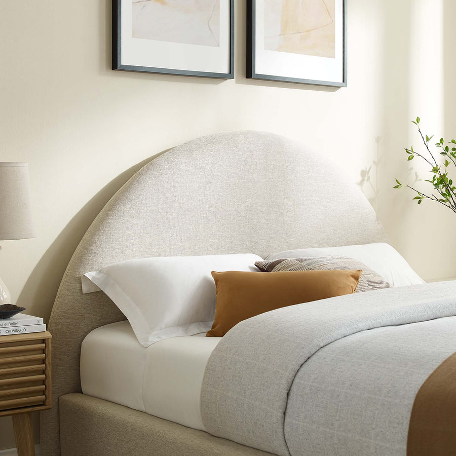 Quinn Upholstered Fabric Arched Round King Platform Bed in Heathered Weave Ivory