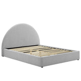Quinn Upholstered Fabric Arched Round King Platform Bed in Heathered Weave Light Gray