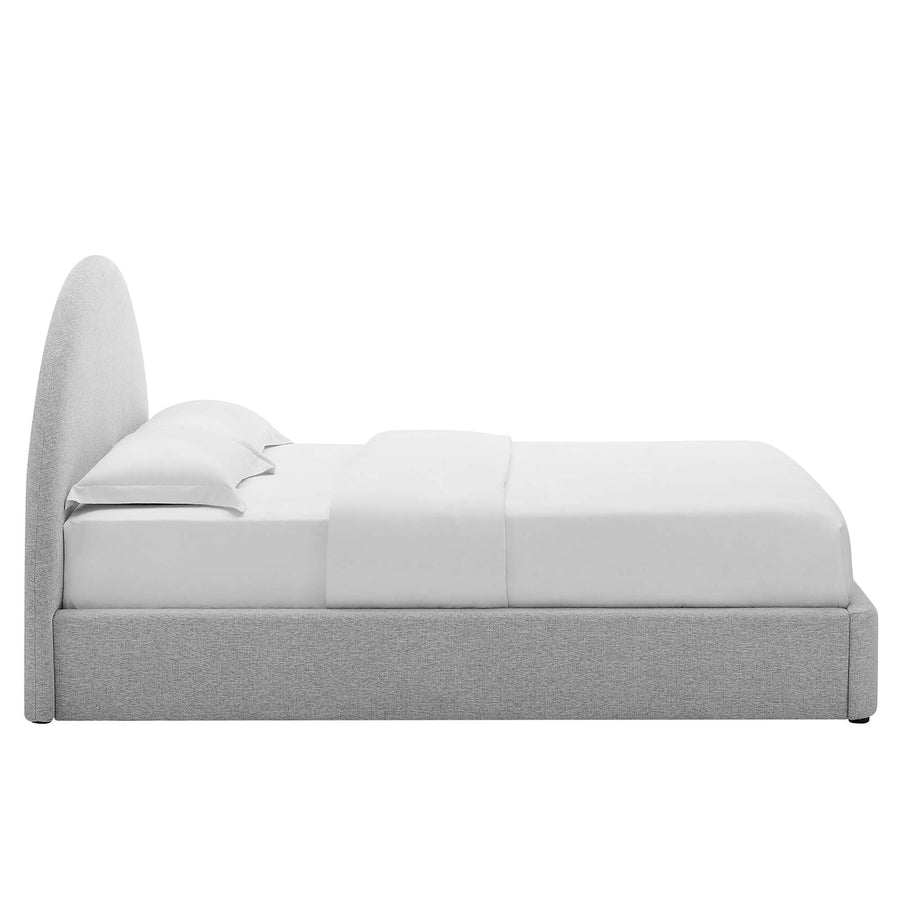 Quinn Upholstered Fabric Arched Round King Platform Bed in Heathered Weave Light Gray
