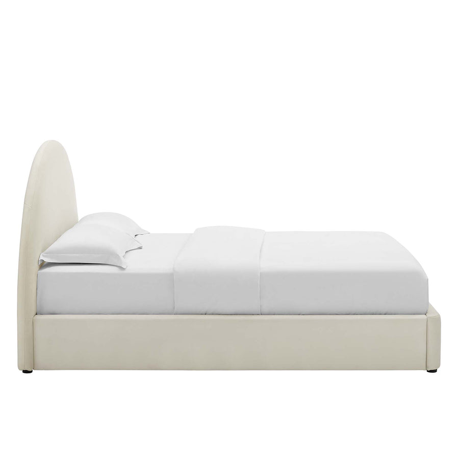 Quinn Performance Velvet Arched Round King Platform Bed in Alabaster