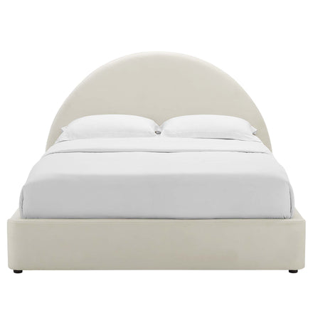 Resort Performance Velvet Arched Round King Platform Bed in Alabaster