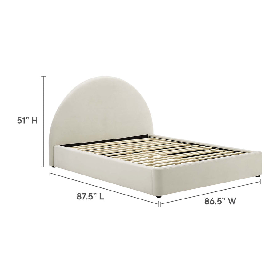 Quinn Performance Velvet Arched Round King Platform Bed in Alabaster