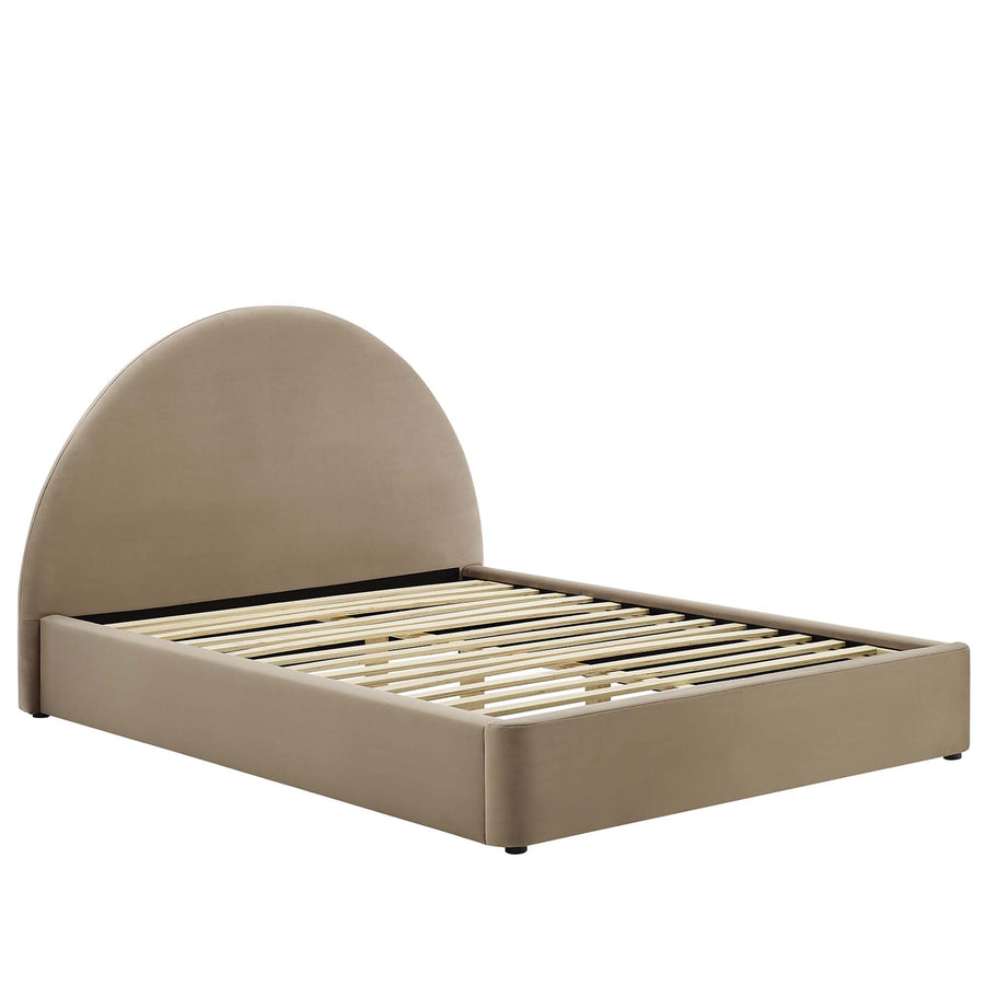 Quinn Performance Velvet Arched Round King Platform Bed in Taupe
