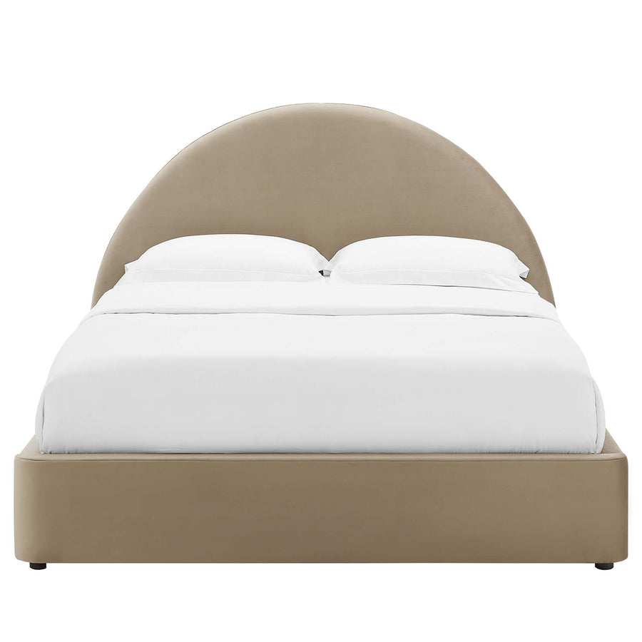 Quinn Performance Velvet Arched Round King Platform Bed in Taupe