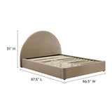 Quinn Performance Velvet Arched Round King Platform Bed in Taupe