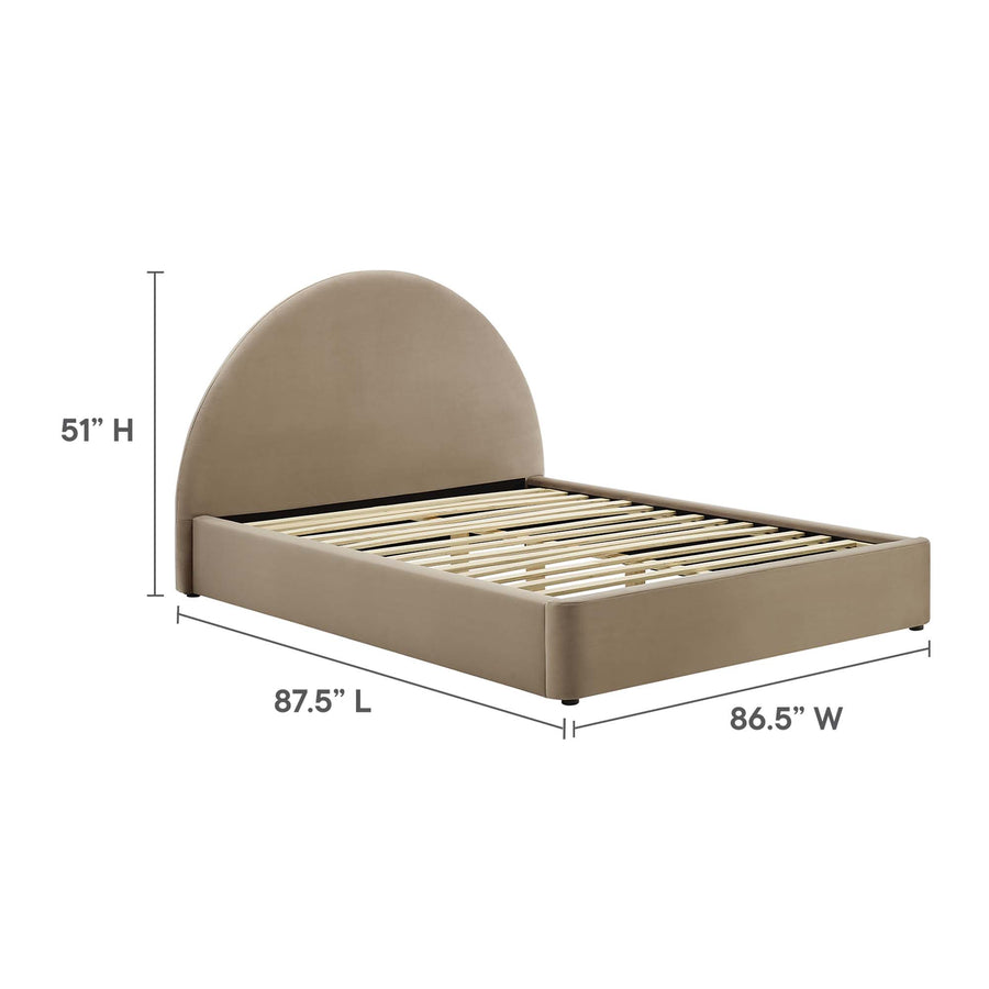 Quinn Performance Velvet Arched Round King Platform Bed in Taupe