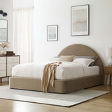 Quinn Performance Velvet Arched Round King Platform Bed in Taupe