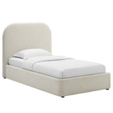 Twill Upholstered Fabric Curved Twin Platform Bed in Heathered Weave Ivory