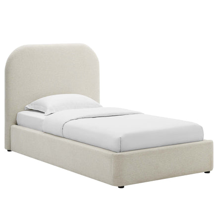 Keynote Upholstered Fabric Curved Twin Platform Bed in Heathered Weave Ivory