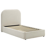 Twill Upholstered Fabric Curved Twin Platform Bed in Heathered Weave Ivory