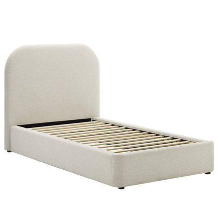 Keynote Upholstered Fabric Curved Twin Platform Bed in Heathered Weave Ivory