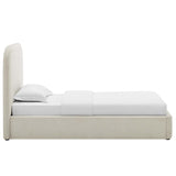 Twill Upholstered Fabric Curved Twin Platform Bed in Heathered Weave Ivory