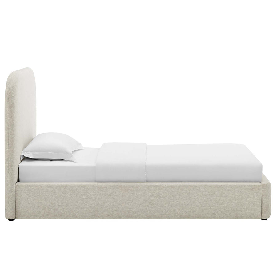 Twill Upholstered Fabric Curved Twin Platform Bed in Heathered Weave Ivory