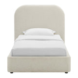Twill Upholstered Fabric Curved Twin Platform Bed in Heathered Weave Ivory