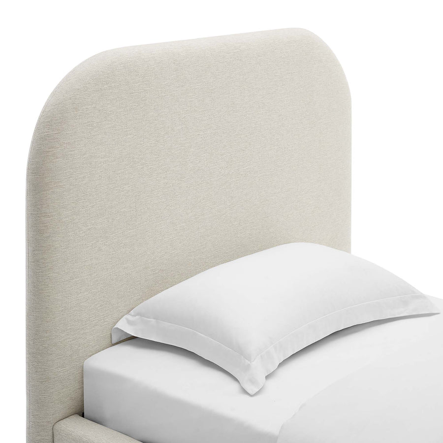 Twill Upholstered Fabric Curved Twin Platform Bed in Heathered Weave Ivory