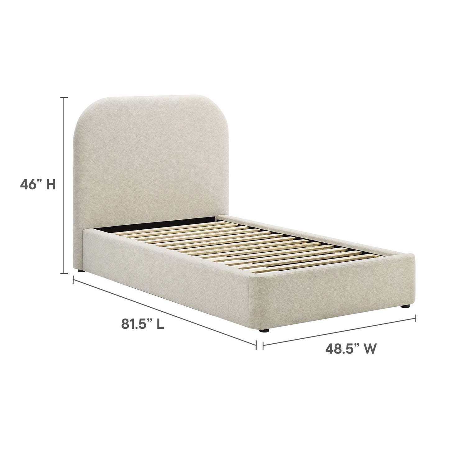 Keynote Upholstered Fabric Curved Twin Platform Bed by Furniture For America