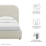 Twill Upholstered Fabric Curved Twin Platform Bed in Heathered Weave Ivory