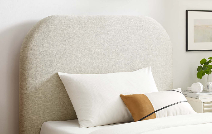 Twill Upholstered Fabric Curved Twin Platform Bed in Heathered Weave Ivory