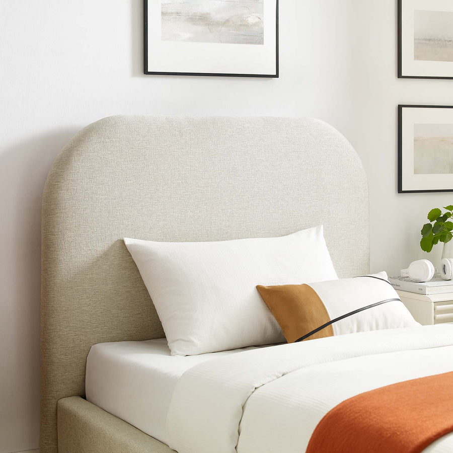 Twill Upholstered Fabric Curved Twin Platform Bed in Heathered Weave Ivory