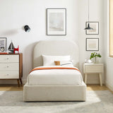 Twill Upholstered Fabric Curved Twin Platform Bed in Heathered Weave Ivory