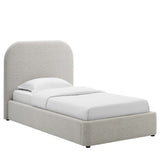 Twill Upholstered Fabric Curved Twin Platform Bed in Heathered Weave Light Gray