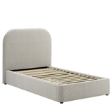 Twill Upholstered Fabric Curved Twin Platform Bed in Heathered Weave Light Gray
