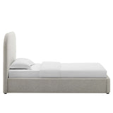 Twill Upholstered Fabric Curved Twin Platform Bed in Heathered Weave Light Gray
