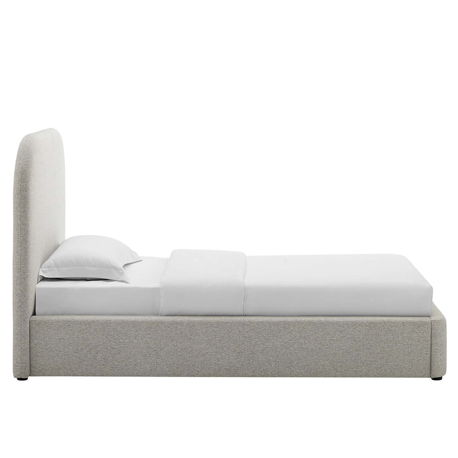 Twill Upholstered Fabric Curved Twin Platform Bed in Heathered Weave Light Gray