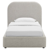 Twill Upholstered Fabric Curved Twin Platform Bed in Heathered Weave Light Gray