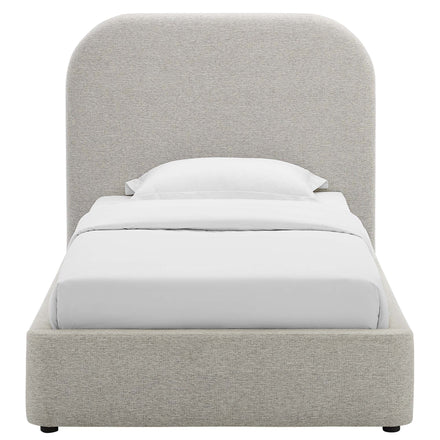 Keynote Upholstered Fabric Curved Twin Platform Bed in Heathered Weave Light Gray