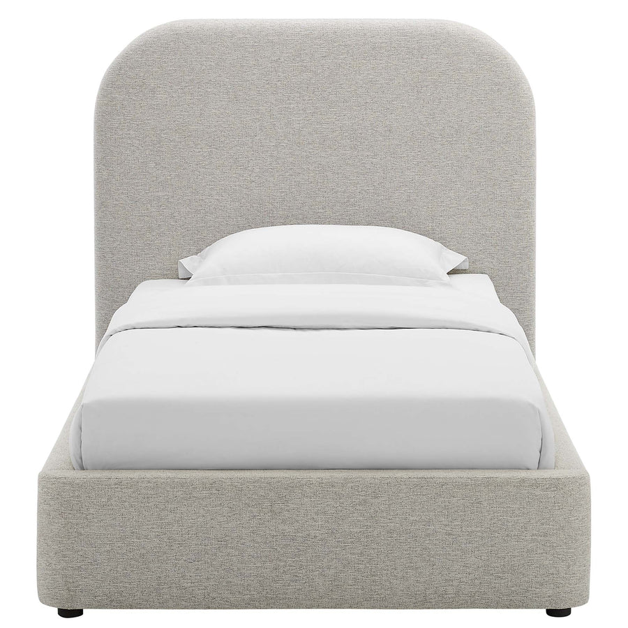 Twill Upholstered Fabric Curved Twin Platform Bed in Heathered Weave Light Gray