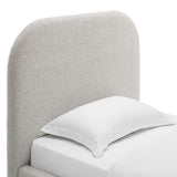 Twill Upholstered Fabric Curved Twin Platform Bed in Heathered Weave Light Gray