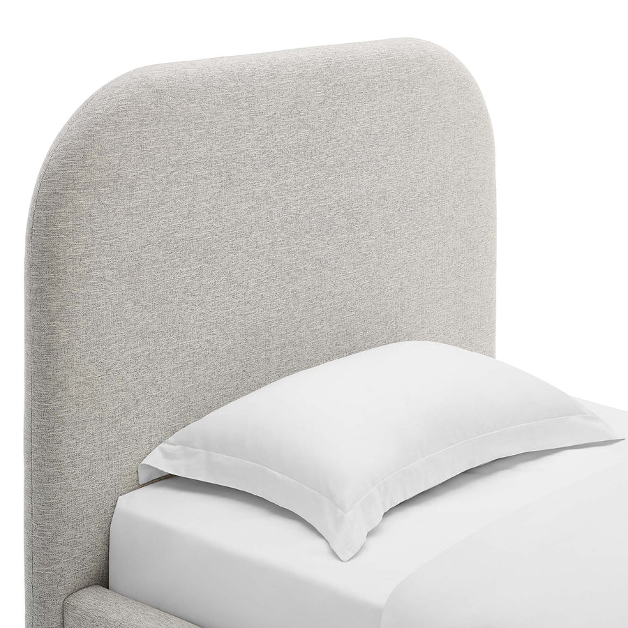 Twill Upholstered Fabric Curved Twin Platform Bed in Heathered Weave Light Gray