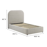 Twill Upholstered Fabric Curved Twin Platform Bed in Heathered Weave Light Gray