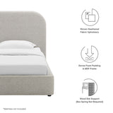 Twill Upholstered Fabric Curved Twin Platform Bed in Heathered Weave Light Gray