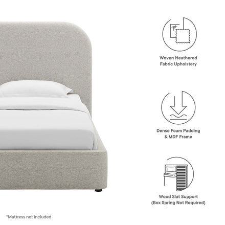 Keynote Upholstered Fabric Curved Twin Platform Bed in Heathered Weave Light Gray